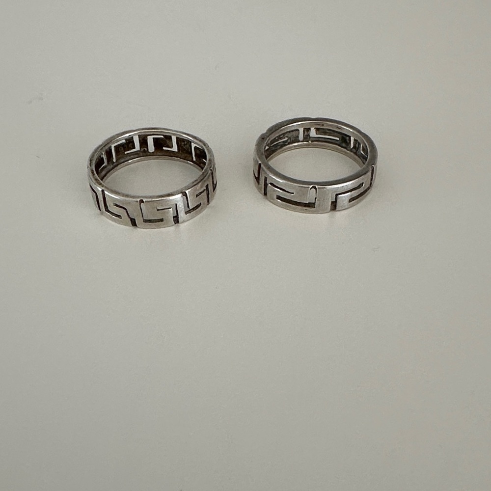 Silver Greek Key Pattern Rings - Set of 2